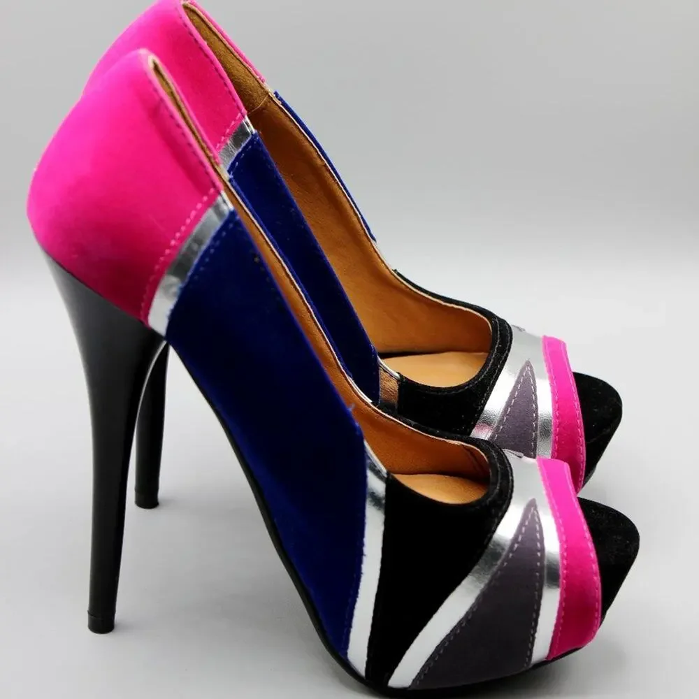 Shi by Journeys Platform Peep Toe Velvet 5 Inch Heels Size 5.5 NWOT